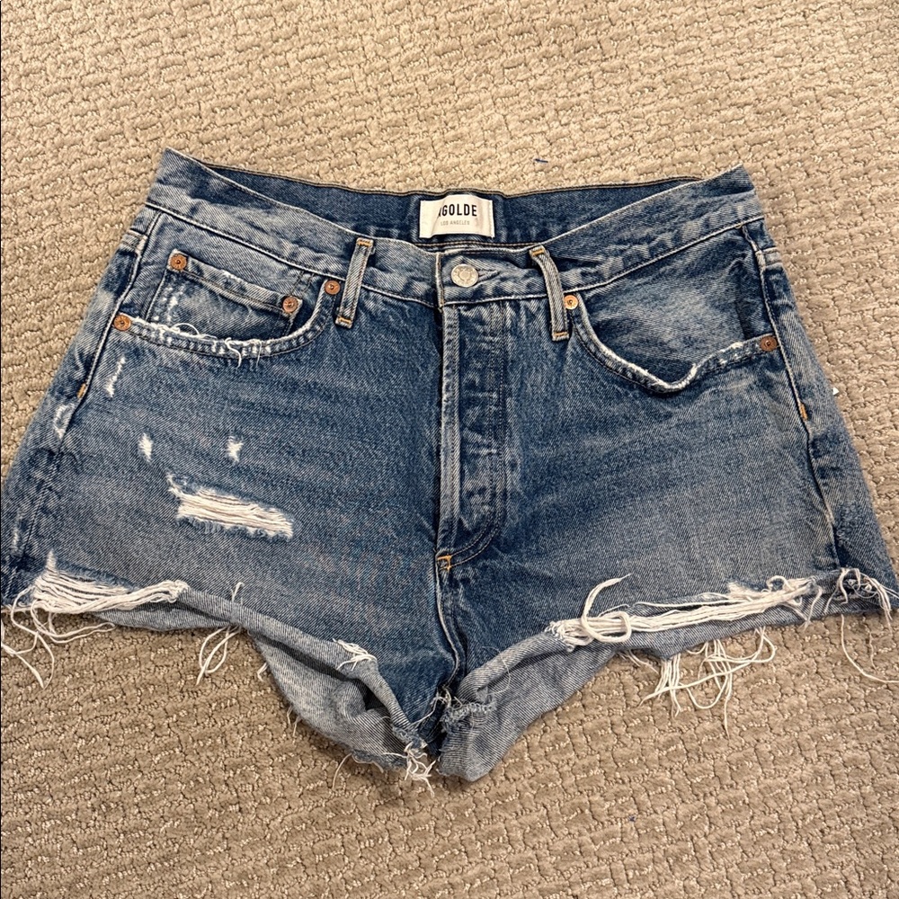 Agolde Blue Distressed Denim Shorts